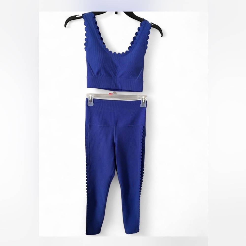 Nikki B Scalloped Edge Ribbed Two-Piece Active Set - Cobalt Blue